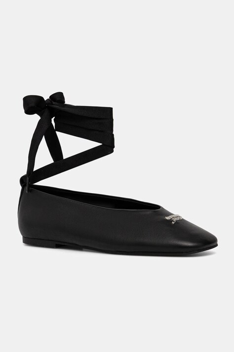 Tommy Hilfiger baleriny skórzane TJW BALLERINA WITH LACES kolor czarny EN0EN02939