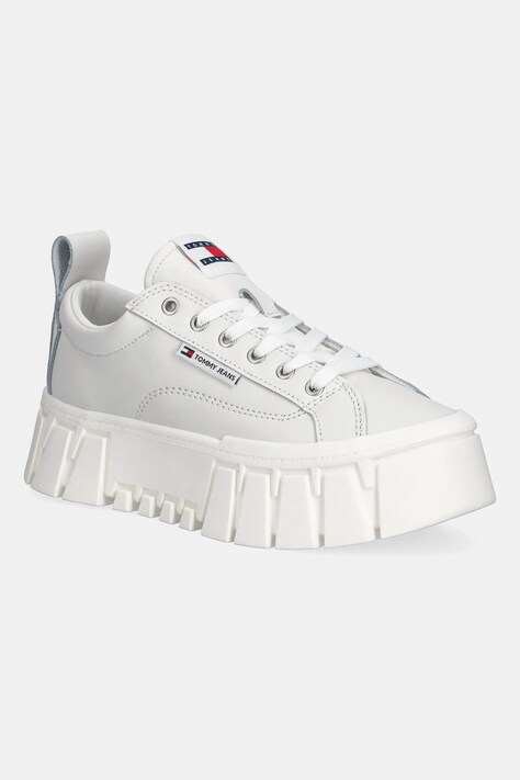 Tommy Jeans sneakersy skórzane TJW VULC FLATFORM LEATHER damskie kolor biały EN0EN03008