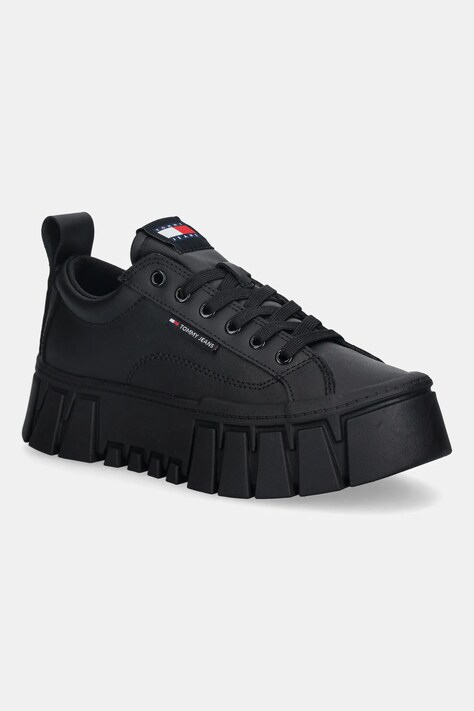 Tommy Jeans sneakersy skórzane TJW VULC FLATFORM LEATHER damskie kolor czarny EN0EN03008