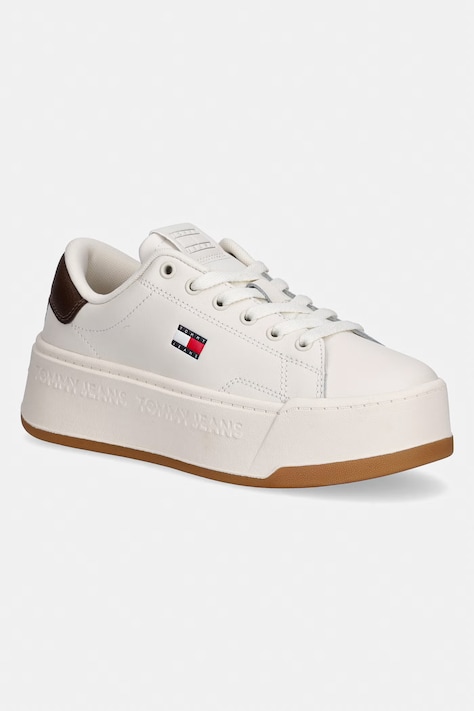Tommy Jeans TJW SCRIPT CUPSOLE FLATFORM sneakersy damskie skórzane beżowe EN0EN02961