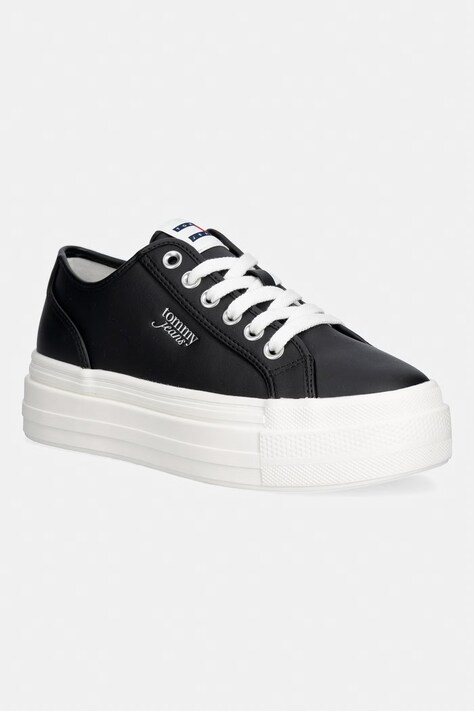 Tommy Jeans TJW FLATFORM SNEAKER LTR tenisówki damskie skórzane czarne niskie EN0EN02964