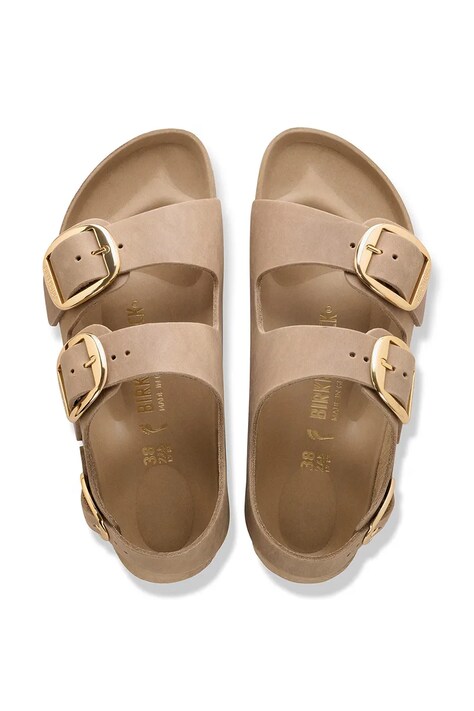 Birkenstock босоніжки на пласкому підборі жіночі шкіряні — SS26-OBD0L9, бежевий — фото 5