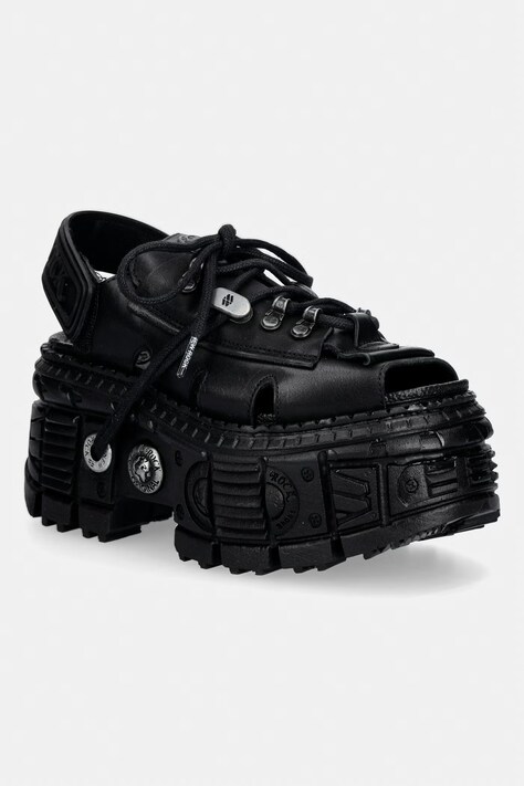 New Rock sandały damskie skórzane ITALI NEGRO, TANK CASCO NEGRO , BIOS N czarne M-BIOS134-C5