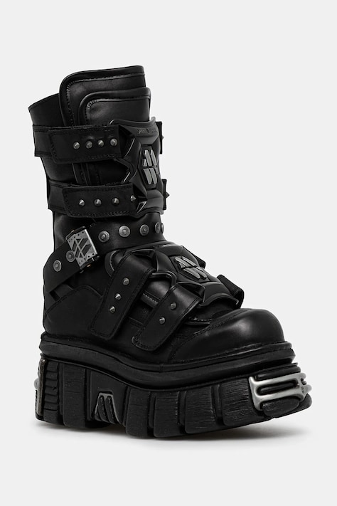 New Rock botki skórzane CRUST NEGRO, TOWER NEGRO E14 ACERO damskie kolor czarny na platformie M-MET422-S1