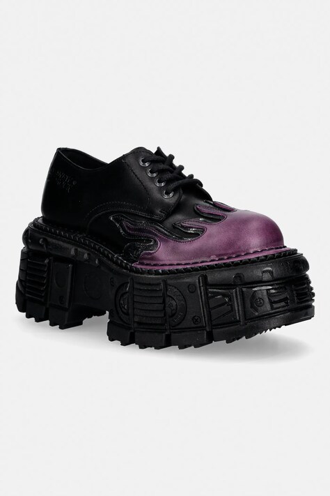 New Rock półbuty skórzane NOMADA LILA, BOX PLANE, CRUST NEGRO damskie kolor czarny na platformie M-TANK1553-C16