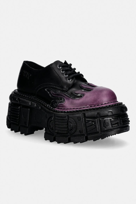 New Rock półbuty skórzane NOMADA LILA, BOX PLANE, CRUST NEGRO damskie kolor czarny na platformie M-TANK1553-C16