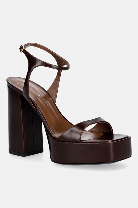 Giuseppe Zanotti sandali s polno peto (blok) iz usnja Biarritz rjavi E600013.009