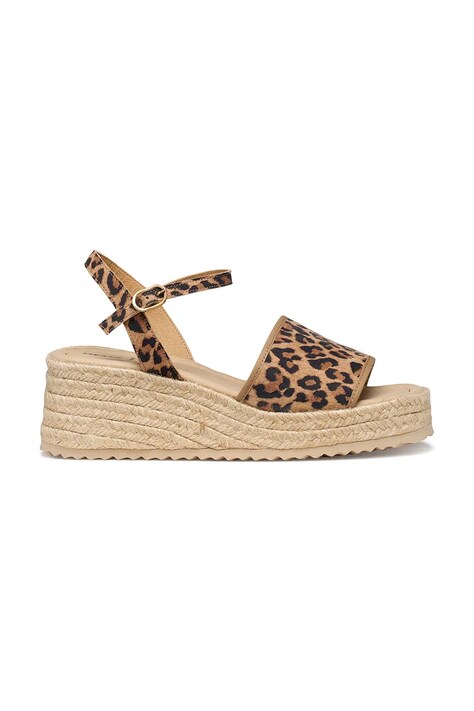 Geox espadryle na koturnie damskie skórzane D ALEMERIA brązowe D651KB00711C5018