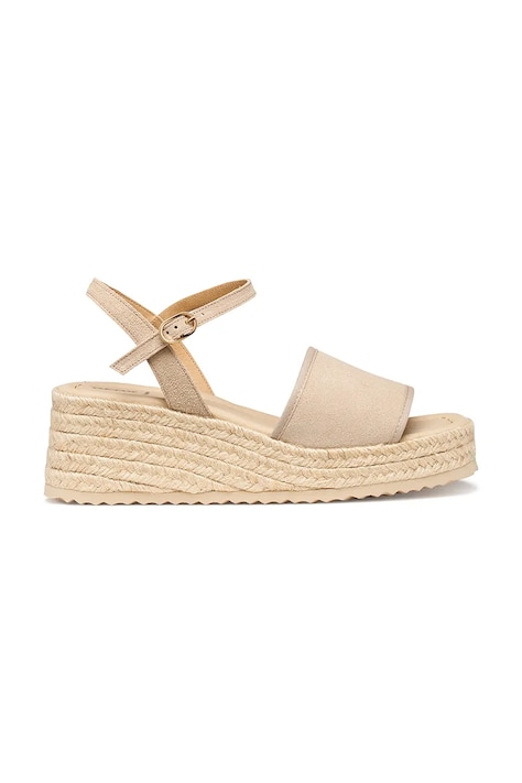 Geox espadryle na koturnie damskie skórzane D ALEMERIA beżowe D651KB02211C6738