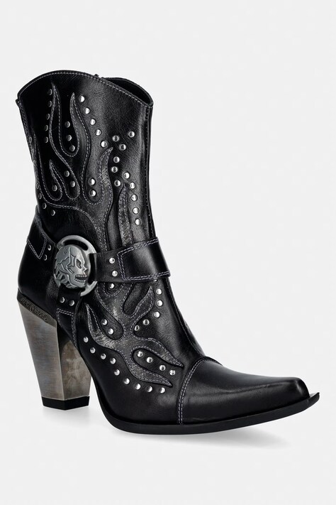 New Rock botki damskie skórzane NOMADA NEGRO LUX , BOX PLANE, BULL ACERO czarne M.7919.S1