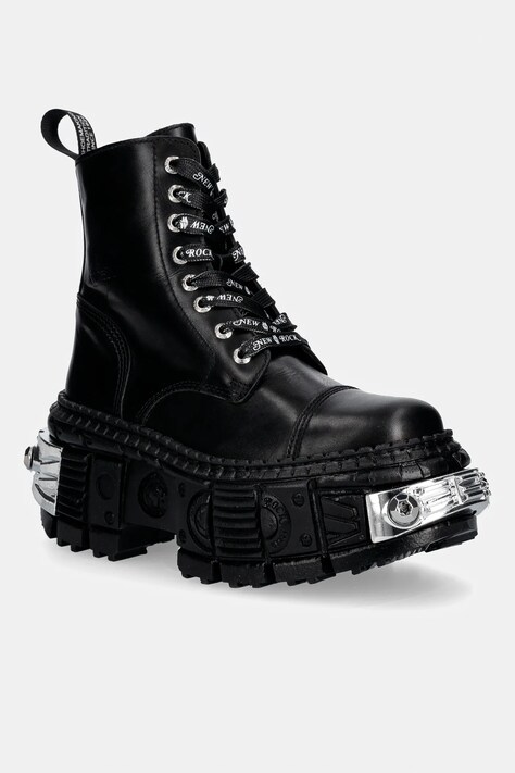 New Rock workery skórzane CRUST NEGRO, TANK CASCO NEGRO POWER * damskie kolor czarny na platformie M.WALL083C.C12