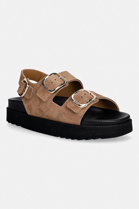 Scholl sandały zamszowe BLAKE damskie kolor brązowy na platformie F007761062