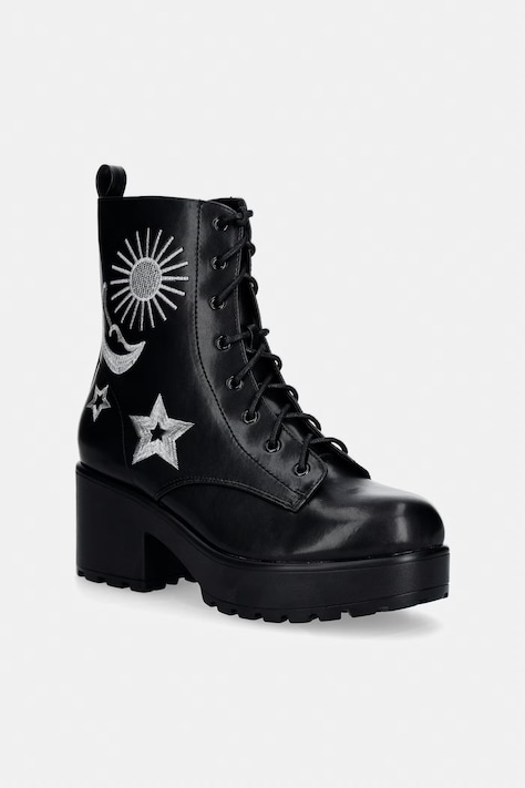Členkové topánky Koi Footwear Astro Silver Star Moon Chunky Boots čierna farba, na podpätku, Astro Silver Star Moon Chunky Boots