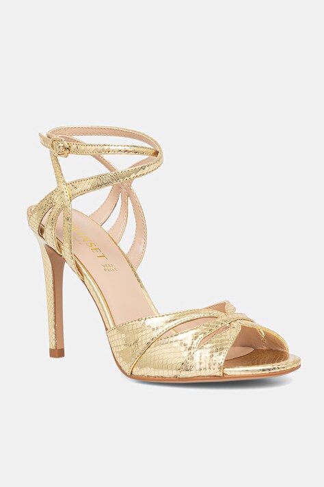 Twinset sandały skórzane kolor złoty 261TCP112