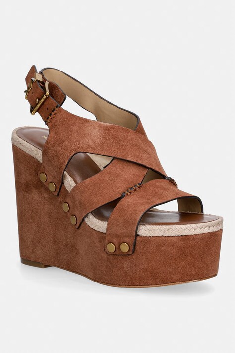 Πέδιλα σουέτ MICHAEL Michael Kors Raven Wedge Sandal χρώμα: καφέ, 40S6RVMS2S.230