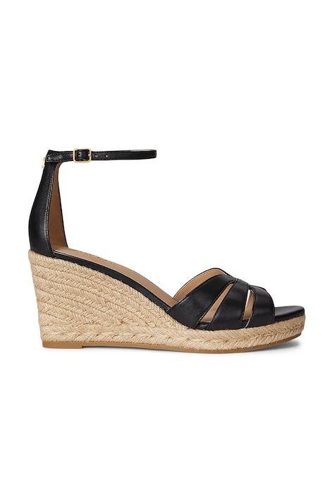 Lauren Ralph Lauren espadryle na koturnie damskie skórzane Nellie czarne 802P04433001