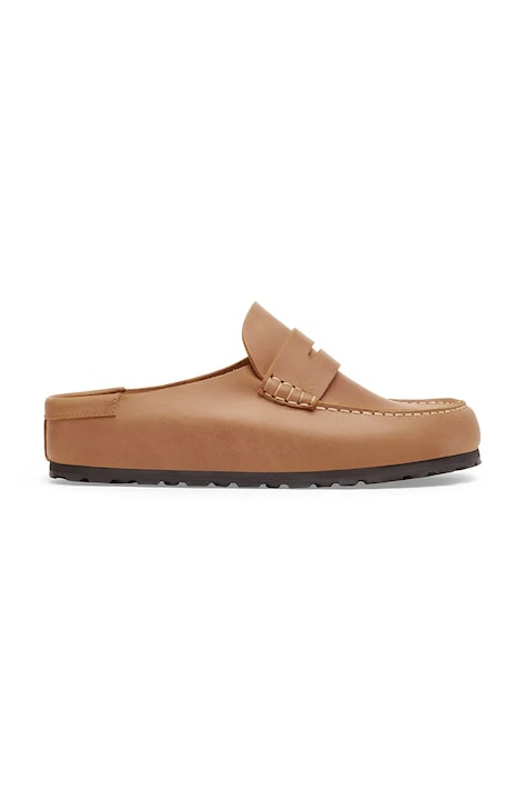 Birkenstock klapki nubukowe Naples damskie kolor brązowy 1030224