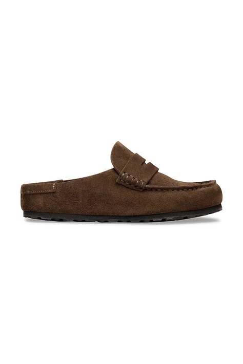 Birkenstock klapki zamszowe Naples damskie kolor brązowy 1031701