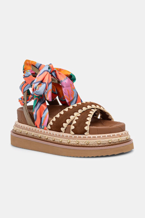 Kurt Geiger London sandały damskie skórzane Orson Cross Scarf Sdl brązowe 5597336219