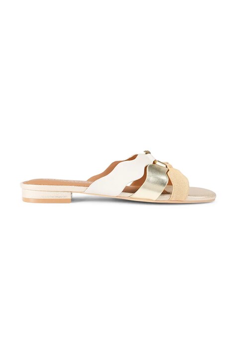 Kurt Geiger London klapki na płaskim obcasie damskie skórzane Sun Wave Flat Sandal złote 5595266129