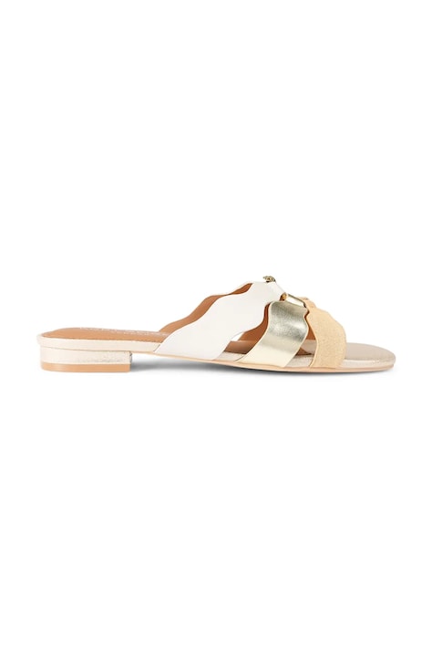 Kurt Geiger London klapki na płaskim obcasie damskie skórzane Sun Wave Flat Sandal złote 5595266129