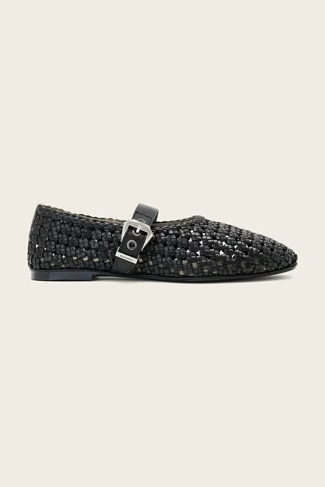 AllSaints sandały skórzane Sabine Woven Flat czarne W102FE