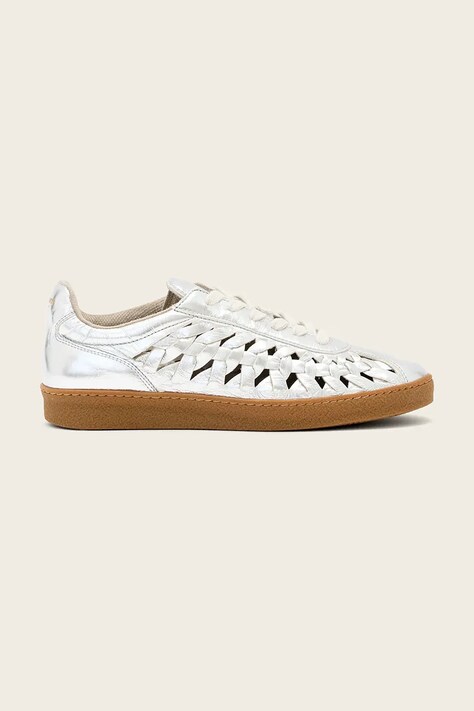 AllSaints Velma Woven Sneaker sneakersy damskie skórzane srebrne z wycięciami W141FC