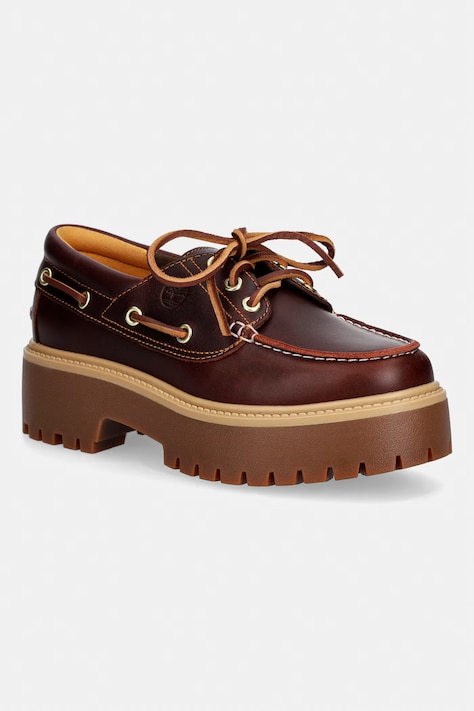 Timberland mokasyny na platformie damskie skórzane brązowe TB0A2QDMD571
