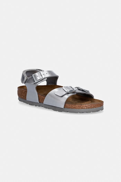 Birkenstock sandały dziecięce skórzane Rio AS Kids Flowers srebrne 1031702