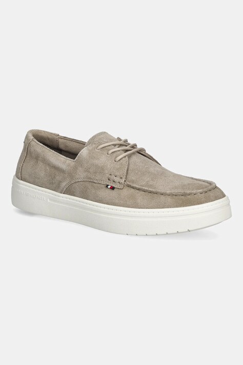Tommy Hilfiger mokasyny skórzane SUEDE STITCH TOE HYBRID męskie kolor beżowy FM0FM05707