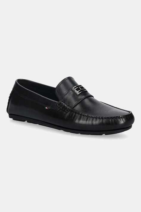 Tommy Hilfiger mokasyny skórzane HARDWARE DRIVER SHOE męskie kolor czarny FM0FM05838