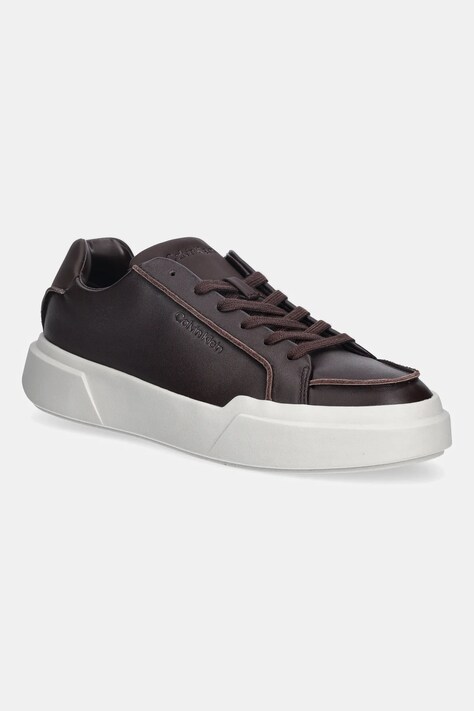 Calvin Klein sneakersy skórzane CHUNKY CUPSOLE LACE UP LTH PINCH męskie kolor brązowy YM0YM01454