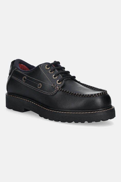 Tommy Jeans półbuty skórzane ARCHIVE 01 BOAT SHOE LEATHER męskie kolor czarny EM0EM01651