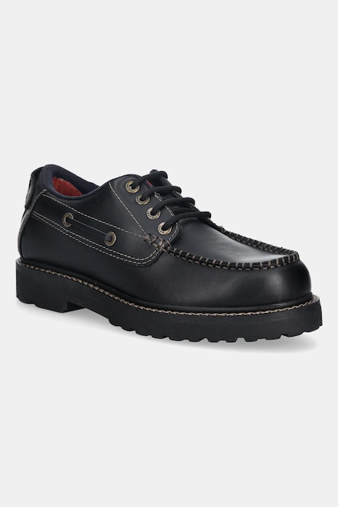 Tommy Jeans półbuty skórzane ARCHIVE 01 BOAT SHOE LEATHER męskie kolor czarny EM0EM01651