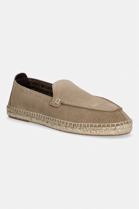 Emporio Armani espadrile za muškarce od brušene kože bež EM005854 AF23967 U6092
