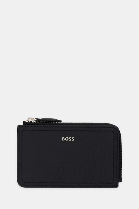 BOSS портфейл дамски от кожа Lenah Zip Cardholder черен 50563424