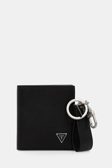 Δερμάτινο πορτοφόλι Guess ανδρικό, χρώμα: μαύρο, GFBOXM P6101
