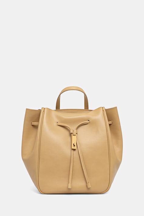 Кожена раница Polo Ralph Lauren дамска в бежово голям размер с изчистен дизайн 428P01429