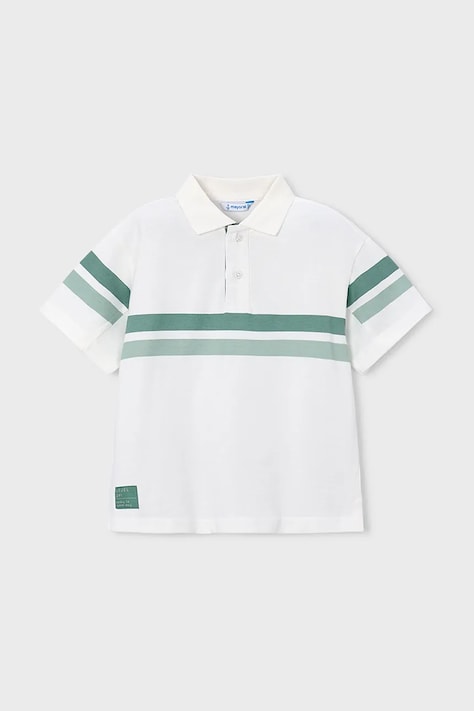Mayoral tricou polo copii culoarea alb, cu imprimeu, 3107