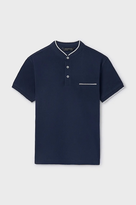 Детска памучна тениска с яка Mayoral в тъмносиньо с изчистен дизайн 6163