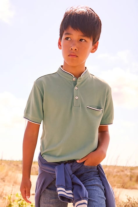 Παιδικά βαμβακερά μπλουζάκια πόλο Mayoral χρώμα: πράσινο, 6163