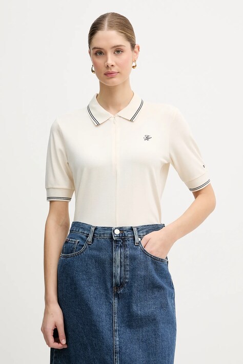 Polo majica Tommy Hilfiger za žene, boja: bež, WW0WW47853