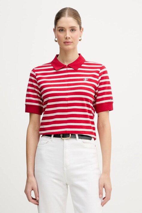 Polo majica Tommy Hilfiger za žene, boja: crvena, WW0WW47853