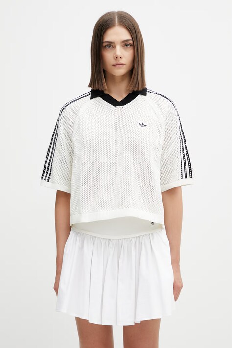 adidas Originals Crochet polo swetrowe damskie beżowe KC6490