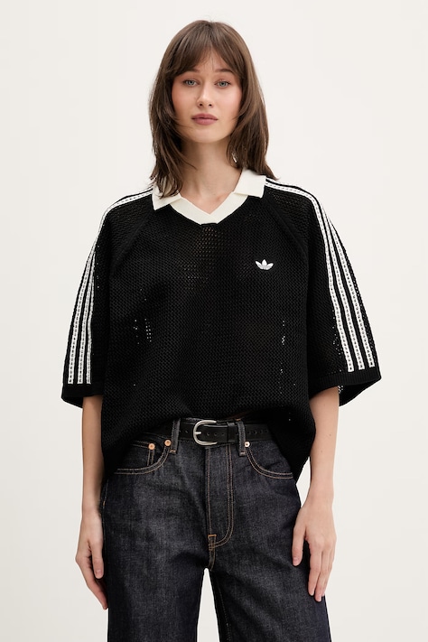 adidas Originals pletena polo majica ženska luknjičasta Crochet črna KC6491