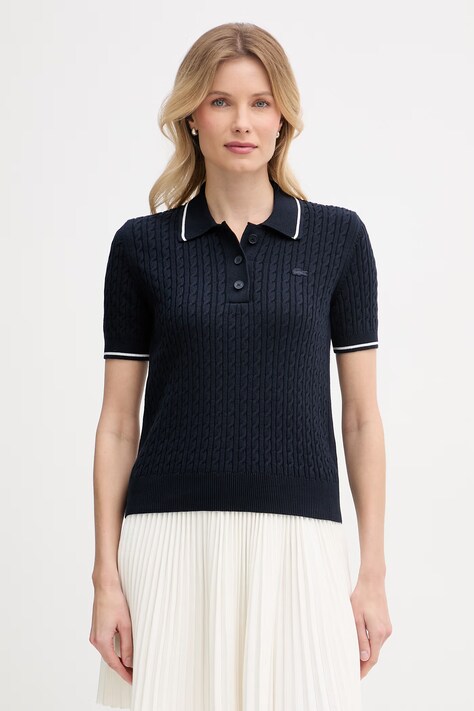Lacoste polo swetrowe damskie z bawełną granatowe AF0972