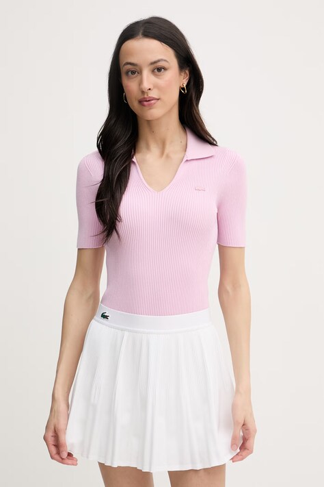 Lacoste T-shirt damski z wiskozą różowy AF9874
