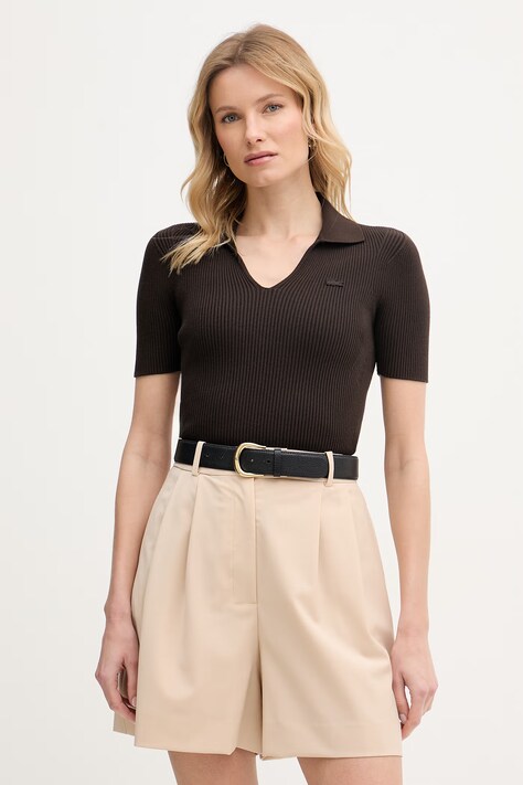Lacoste T-shirt damski z wiskozą brązowy AF9874