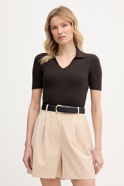 Lacoste T-shirt damski z wiskozą brązowy AF9874