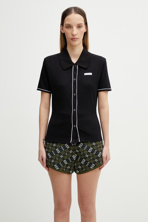 Marine Serre polo bawełniane z elastanem damskie czarne WSI038ACJER0011